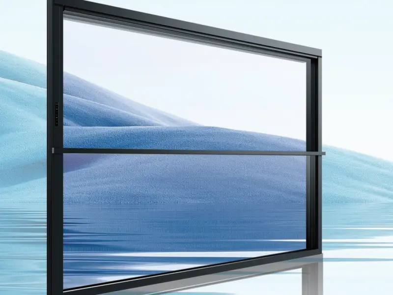 Close-up of a large-format aluminium vertical slide window edge